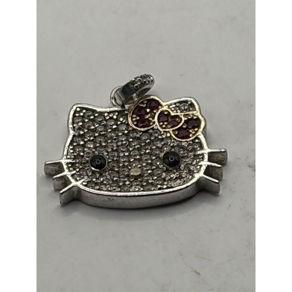 Hello Kitty Sterling Silver Sanrio Rhinestone Head Pendant 925